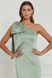 Sage Green Mermaid One Shoulder Bridesmaid Dress with Bow