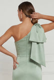 Sage Green Mermaid One Shoulder Bridesmaid Dress with Bow