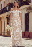 White Apricot Mermaid Off the Shoulder Floral Wedding Dress