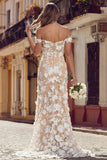 White Apricot Mermaid Off the Shoulder Floral Wedding Dress