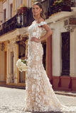 White Apricot Mermaid Off the Shoulder Floral Wedding Dress