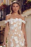 White Apricot Mermaid Off the Shoulder Floral Wedding Dress