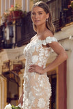 White Apricot Mermaid Off the Shoulder Floral Wedding Dress
