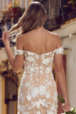 White Apricot Mermaid Off the Shoulder Floral Wedding Dress