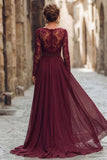 Cabernet V Neck A Line Lace Long Mother of the Bride Dress