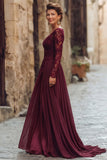 Cabernet V Neck A Line Lace Long Mother of the Bride Dress