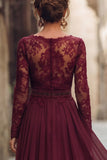 Cabernet V Neck A Line Lace Long Mother of the Bride Dress