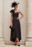 Black One Shoulder A Line Polka Dot Mum of the Bride Dress