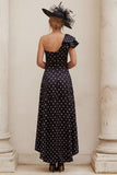 Black One Shoulder A Line Polka Dot Mum of the Bride Dress