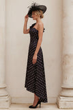 Black One Shoulder A Line Polka Dot Mum of the Bride Dress