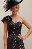 Black One Shoulder A Line Polka Dot Mum of the Bride Dress