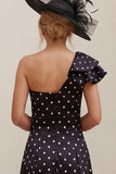 Black One Shoulder A Line Polka Dot Mum of the Bride Dress