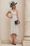 Black One Shoulder A Line Polka Dot Mum of the Bride Dress