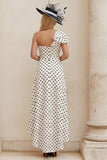 Black One Shoulder A Line Polka Dot Mum of the Bride Dress