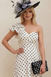Black One Shoulder A Line Polka Dot Mum of the Bride Dress