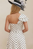 Black One Shoulder A Line Polka Dot Mum of the Bride Dress