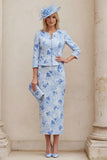Light Blue 2 Piece Floral Mum of the Bride Dress with Jacket