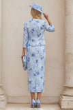 Light Blue 2 Piece Floral Mum of the Bride Dress with Jacket