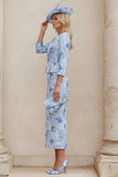 Light Blue 2 Piece Floral Mum of the Bride Dress with Jacket