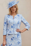 Light Blue 2 Piece Floral Mum of the Bride Dress with Jacket