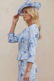 Light Blue 2 Piece Floral Mum of the Bride Dress with Jacket