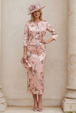 Floral Dusty Rose 2 Piece Mum of the Bride Dress with Jacket
