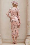 Floral Dusty Rose 2 Piece Mum of the Bride Dress with Jacket