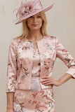 Floral Dusty Rose 2 Piece Mum of the Bride Dress with Jacket