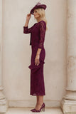 Lace Burgundy Sheath 2 Piece Mum of the Bride Dress with Jacket