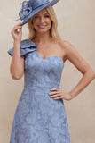 Dusty Blue Floral One Shoulder A Line High-Low Mum of the Bride Dress