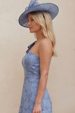 Dusty Blue Floral One Shoulder A Line High-Low Mum of the Bride Dress