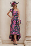One Shoulder Fuchsia Floral A Line Mum Of The Bride Dress