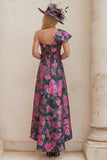 One Shoulder Fuchsia Floral A Line Mum Of The Bride Dress