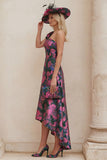 One Shoulder Fuchsia Floral A Line Mum Of The Bride Dress