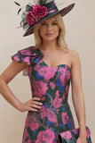One Shoulder Fuchsia Floral A Line Mum Of The Bride Dress