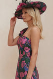 One Shoulder Fuchsia Floral A Line Mum Of The Bride Dress