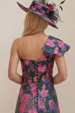 One Shoulder Fuchsia Floral A Line Mum Of The Bride Dress