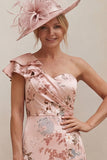 One Shoulder Dusty Rose Floral A Line Mum of the Bride Dress with Slit