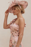 One Shoulder Dusty Rose Floral A Line Mum of the Bride Dress with Slit