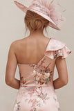 One Shoulder Dusty Rose Floral A Line Mum of the Bride Dress with Slit