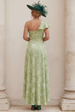 Sage Green A Line Ruched One Shoulder Mum of the Bride Dress