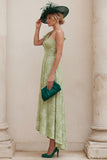 Sage Green A Line Ruched One Shoulder Mum of the Bride Dress