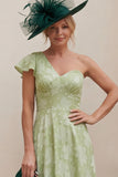 Sage Green A Line Ruched One Shoulder Mum of the Bride Dress