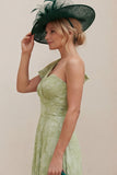 Sage Green A Line Ruched One Shoulder Mum of the Bride Dress
