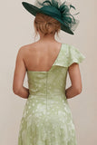 Sage Green A Line Ruched One Shoulder Mum of the Bride Dress