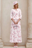 Dusty Rose Floral A Line 2 Piece Mum of the Bride Dress with Jacket