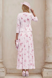Dusty Rose Floral A Line 2 Piece Mum of the Bride Dress with Jacket