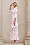 Dusty Rose Floral A Line 2 Piece Mum of the Bride Dress with Jacket