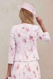 Dusty Rose Floral A Line 2 Piece Mum of the Bride Dress with Jacket