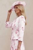 Dusty Rose Floral A Line 2 Piece Mum of the Bride Dress with Jacket